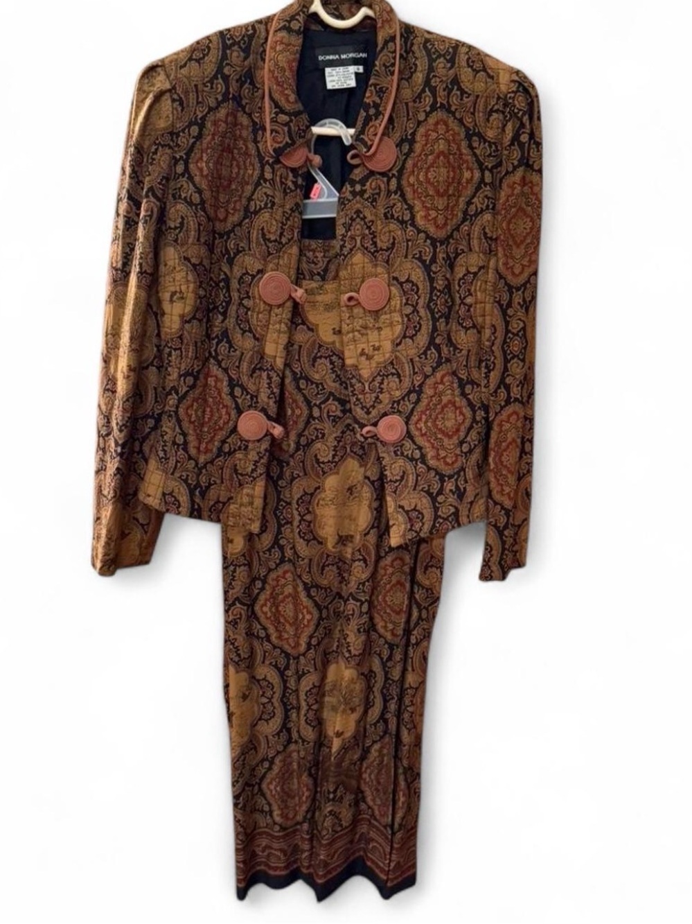 Donna Morgan Paisley Two-Piece Set in Black and Brown